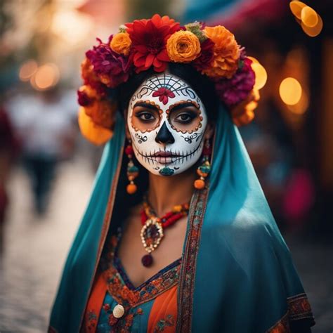 Premium Ai Image Photo The Day Of The Dead Woman With Traditional Sugar Skull Makeup 3d