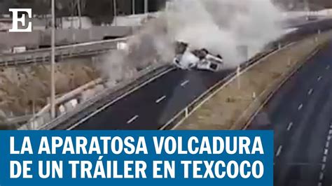 Tráiler lleno de cemento sufre volcadura en la carretera México