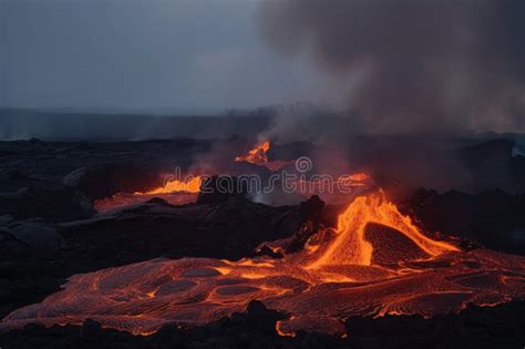 Volcanic Eruption with Massive Lava Flow, Creating New Landscape Stock ...