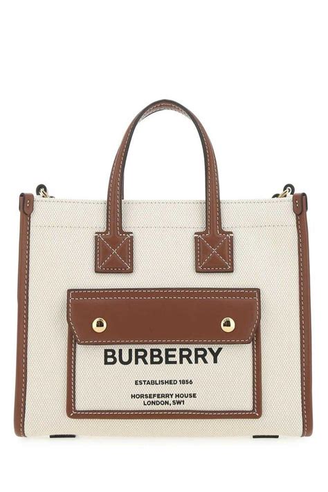 Burberry Logo Printed Mini Freya Tote Bag In Natural Lyst