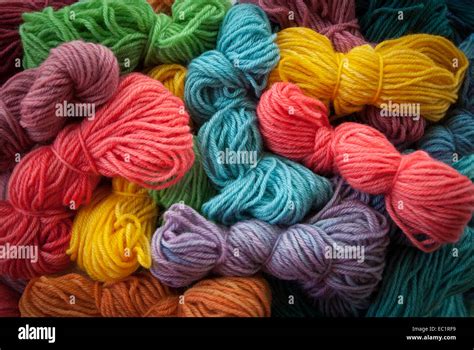 Assortment Of Colorful Hand Dyed Wool Yarns Stock Photo Alamy