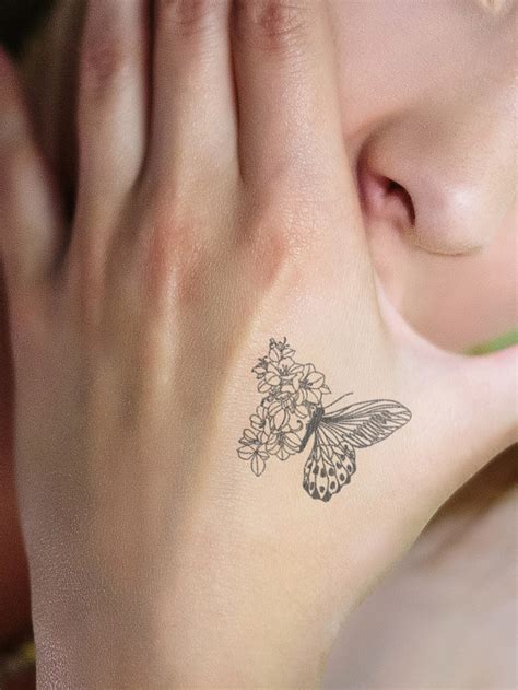 Sticker De Tatouages Kits Fleur Et Papillon Motif Tatouages