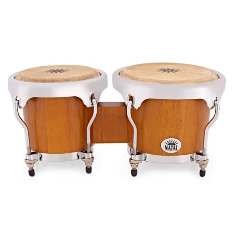 Natal Fuego Natural Wood Bongos Chrome Hardware Matt Honey At Gear4music