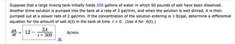 Solved Suppose That A Large Mixing Tank Initially Holds Gallons Of