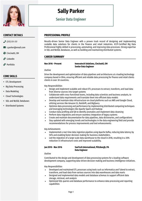 Senior Data Engineer Resume Example Guide Get Noticed