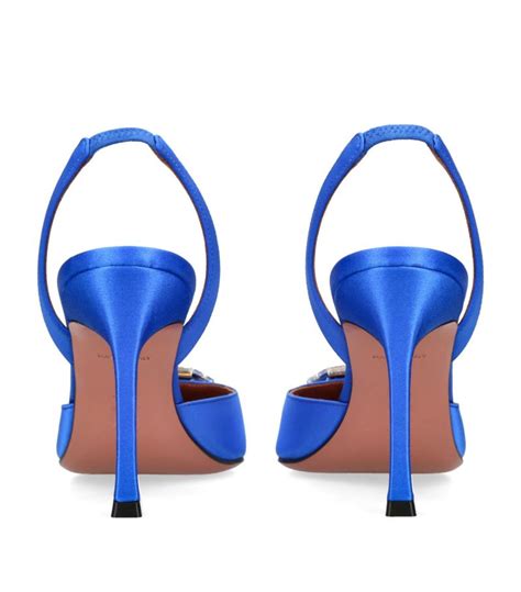 Womens Amina Muaddi Blue Satin Camelia Slingback Pumps 90 Harrods Uk