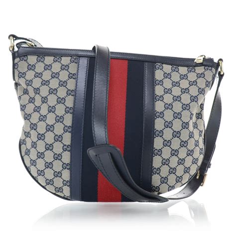 Gucci Monogram Vintage Web Medium Messenger Bag Navy 28821