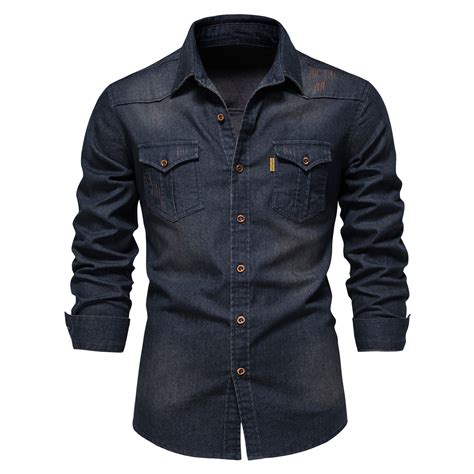 Cotton Denim Shirt Men Long Sleeve Quality Cowboy Shirts For Men Casual Slim Fit Mens Designer ...