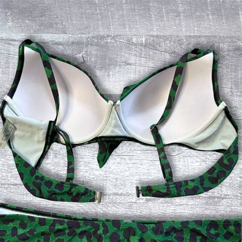 Green Leopard Knot Front Push Up Bikini Swimsuit New Plus X High Waist