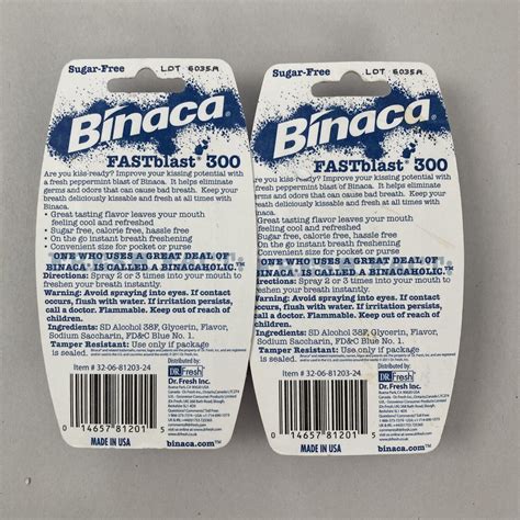 2 Pack Binaca Fast Blast Peppermint Breath Spray Sugar Free 05 Fl