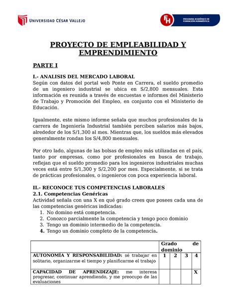 Proyecto DE Empleabilidad Y Emprendimiento 1 PROYECTO DE