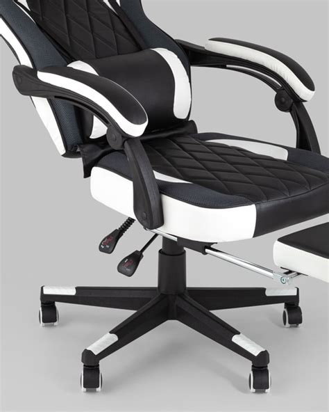 Кресло игровое TopChairs Virage черно-белое с подставкой для ног ...