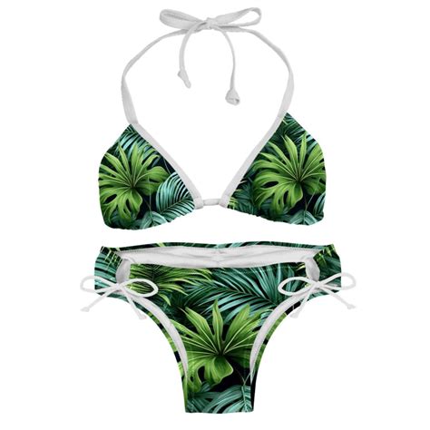 Tropical Jungle Palm Leaves Stylish Bikini Set With Detachable Sponge Adjustable Strap Pack