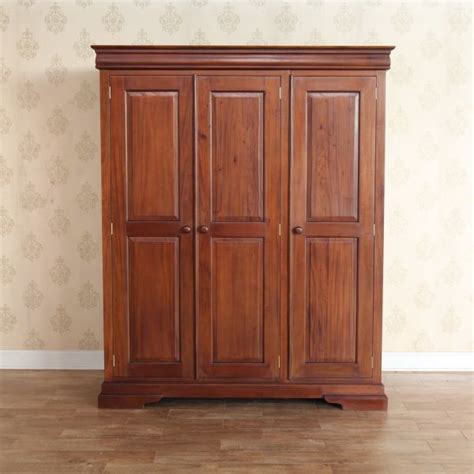 French Louis Philippe Sleigh Mahogany Triple Wardrobe