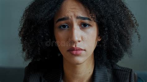 Portrait Sad Female African Ethnic American Girl Student Serious