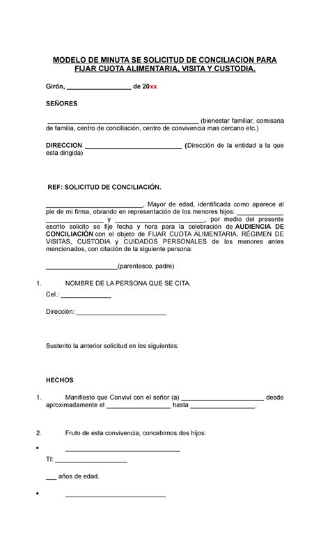 Fijacion De Cuota Alimentaria Modelo De Minuta Se Solicitud De