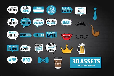 30 Office Party Photo Booth Props Funny Adult Work Svg Bundle Props