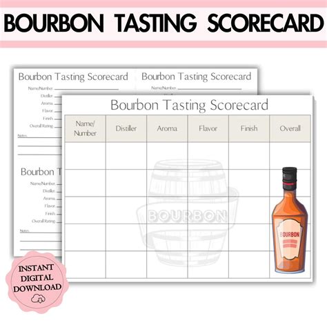 Bourbon Tasting Scorecard Printable Bourbon Party Bourbon Etsy UK