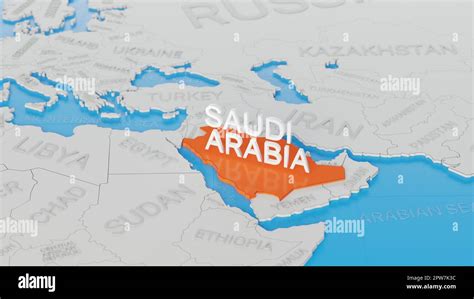 Saudi Arabia Highlighted On A White Simplified 3d World Map Digital 3d