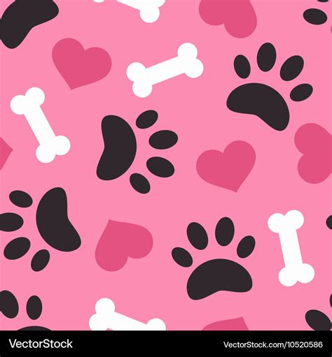 Dog paw trace silhouette with bones and pink heart