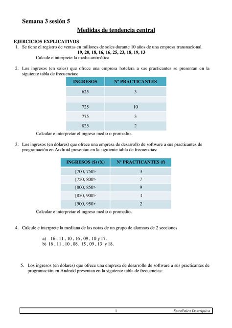 S S Ejercicios Propuestos Semana Sesi N Medidas De