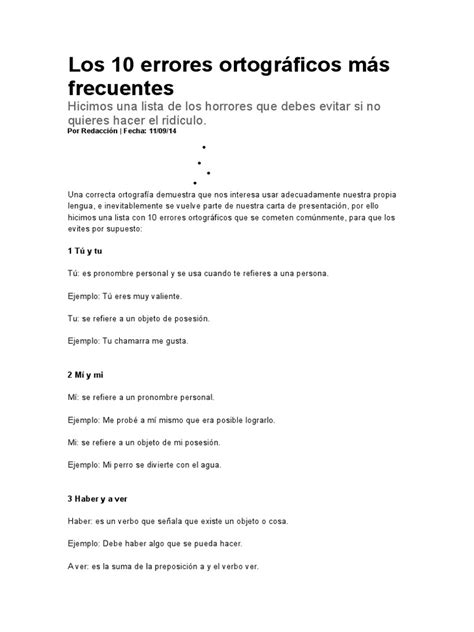 Pdf Los 10 Errores Ortográficos Más Frecuentes Dokumentips