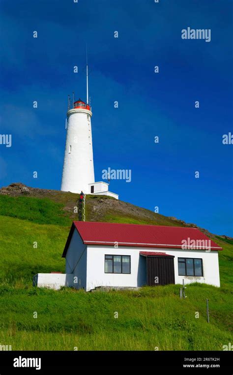 Lighthouse, Cape Reykjanesta, Reykjanes Peninsula, Iceland Stock Photo ...