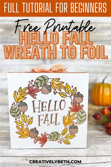 Foiled Hello Fall Wreath Hand-Drawn Free Printable