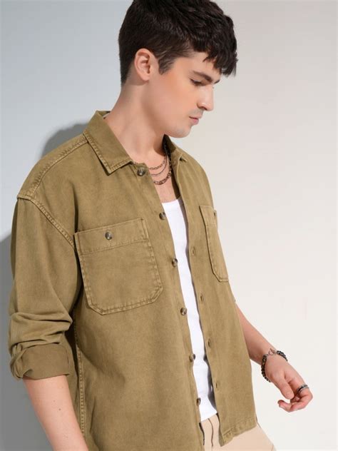 Buy Highlander Khaki Faded Oversized Fit Casual Shirt For Men Online At