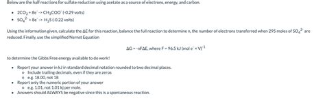 Solved 2co28e−−ch3coo−−029 Volts So42−8e−→h2