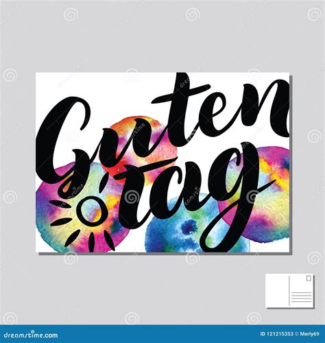 Guten Tag - Watercolor Lettering Calligraphy Cartoon Vector ...