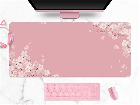 Minimal Cherry Blossom Desk Mat Kawaii Japanese Anime Aesthetics Mouse