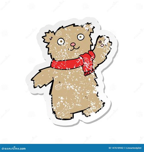 Retro Distressed Sticker Of A Cartoon Teddy Bear Wearing Scarf Stock Vector Illustration Of