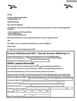 Ausf Llbar Online Kreuzer Abteilung Einzugserm Chtigung Pdf Formular