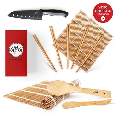 Aya Kit Sushi Qualit Sup Rieure Bambou Naturel Avec Couteau