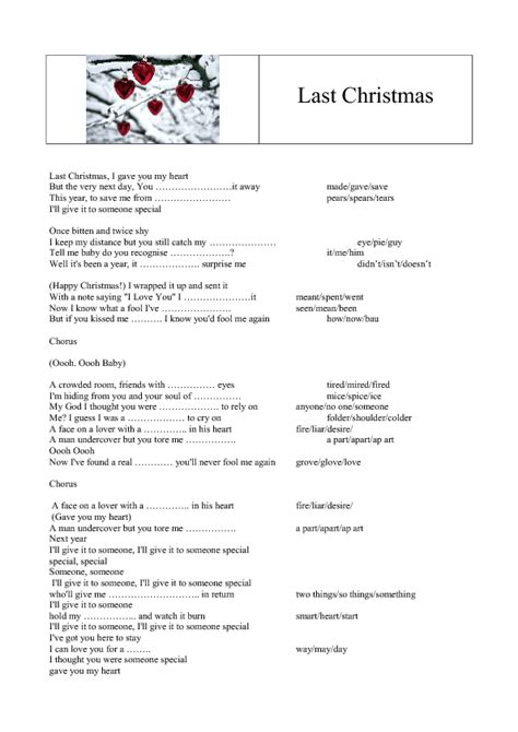 Song Worksheet: Last Christmas by Wham