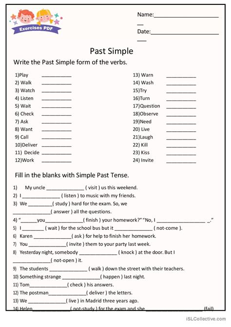 Examples with Past Simple Español ELE hojas de trabajo pdf doc