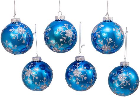 Amazon Kurt Adler Mm Blue And Silver Glitter Snowflake Glass