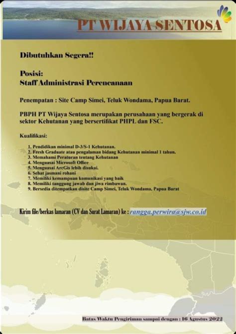 Informasi Kerja Di PT Wijaya Sentosa Pengelolaan Hutan