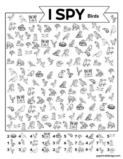 The I Spy Birds Worksheet Is Shown With Numbers And Pictures To Help