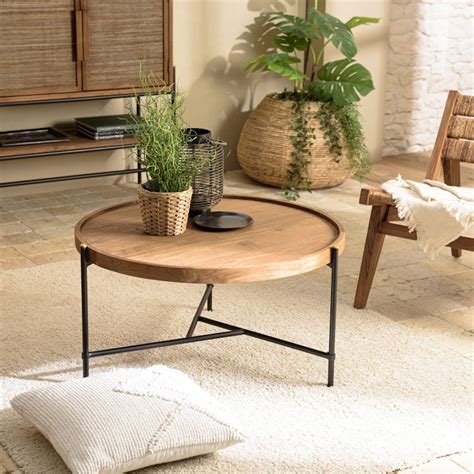 Table Basse Ronde Plateau Teck Recyclé Avec Rebord 76 5 Cm Swing