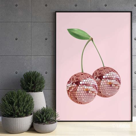 Cherry Disco Balls Print Disco Ball Decor Disco Ball Art Pink Disco