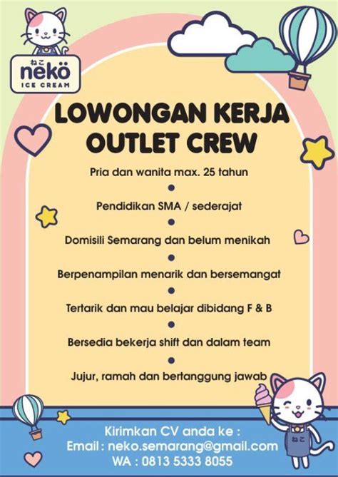 Lowongan Kerja Outlet Crew Di Neko Ice Cream LokerSemar Id