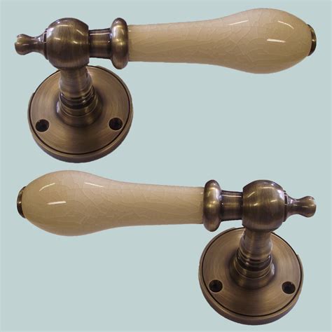 Cream Crackle Lever Door Handle On Rose Pair The Ceramic Store