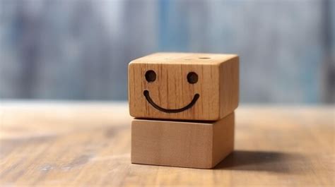 Premium Photo A Wooden Block Label With Happy Smile Relax Face Good