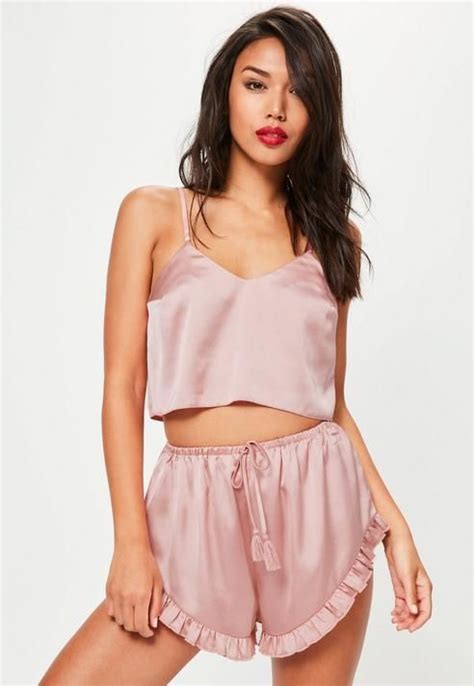 Missguided Pink Satin Camiandshorts Pyjama Set Short Pajama Set Satin