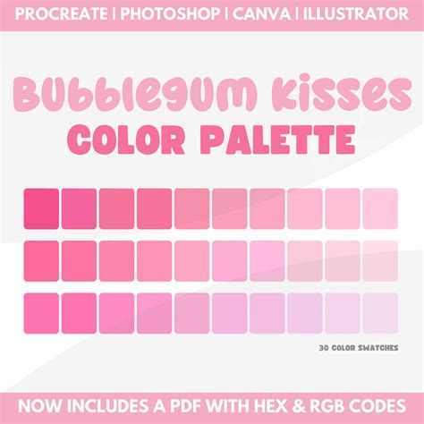 Pink Color Palette With Hex Codes & Rgb Codes, Procreate Swatches ...