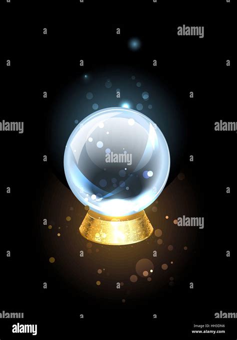 Scrying Crystal Ball On A Golden Pedestal At A Black Background Stock