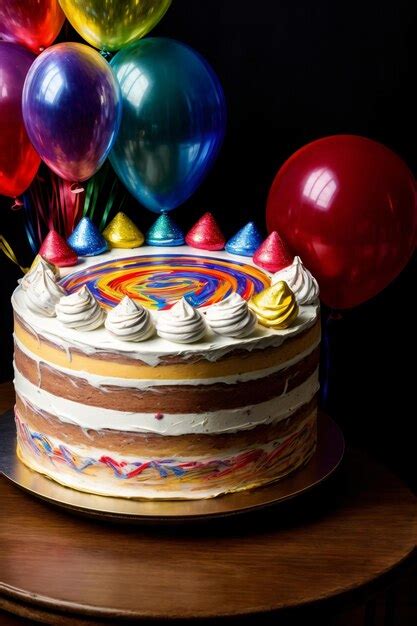 Premium AI Image A Birthday Cake Sitting On Top Of A Wooden Table