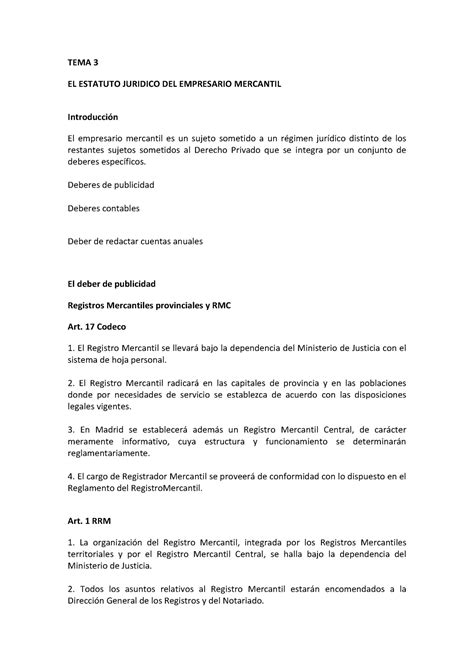 TEMA 3 EL ESTATUTO JURIDICO DEL EMPRESARIO MERCANTIL 17 Codeco 1 El